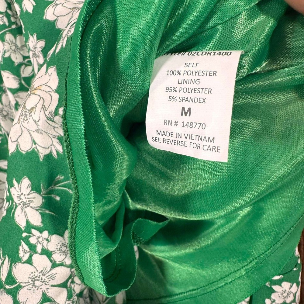 Sienna Sky Green White Floral Smocked Waist Midi Dress Medium Boho Flowy Summer - Picture 7 of 7